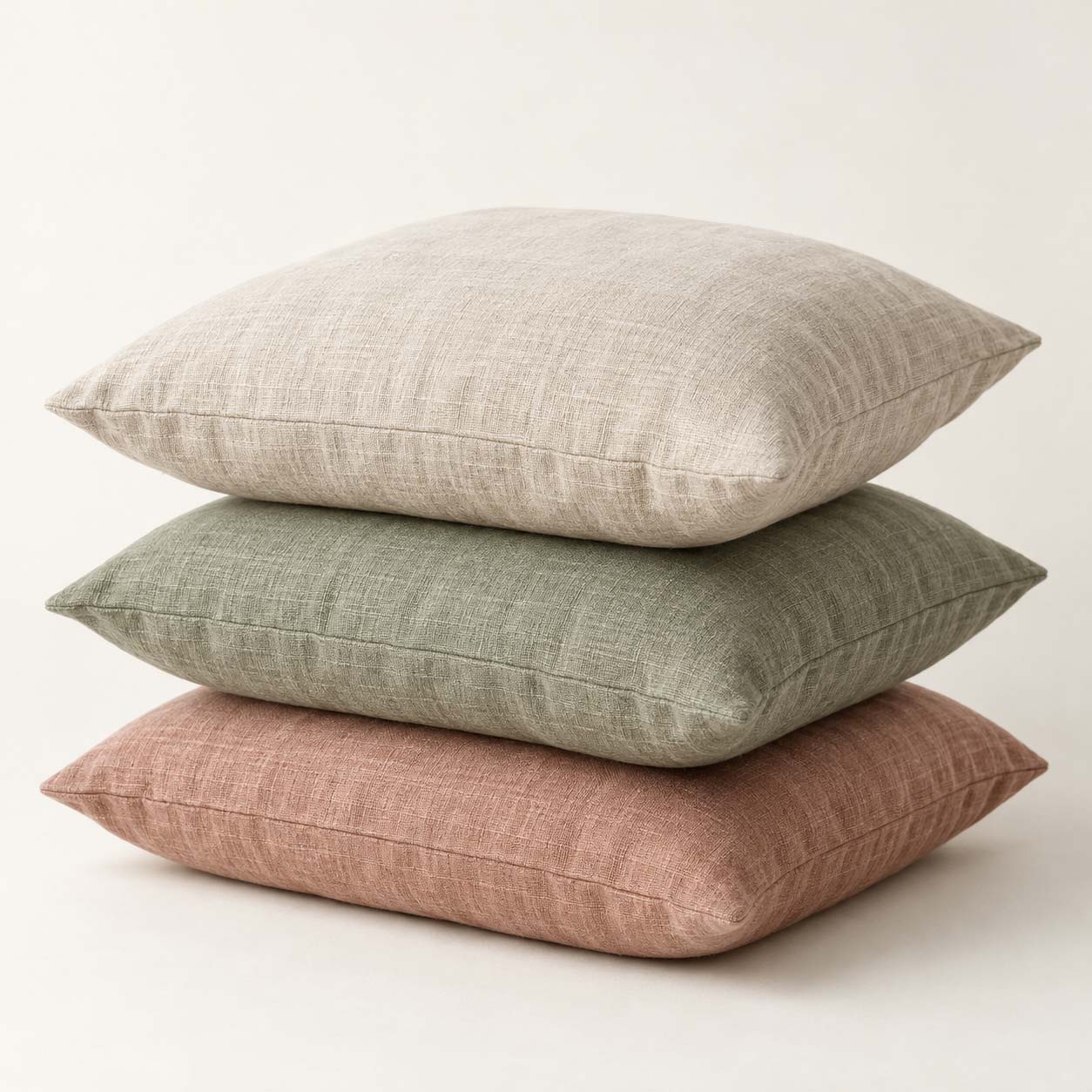 Linen Cushion Set - product card from your Shopify store Three linen cushions in beige, sage and terracotta
