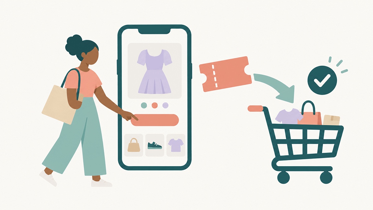 A Shopify discount code travelling from an RCS message into the shopping cart