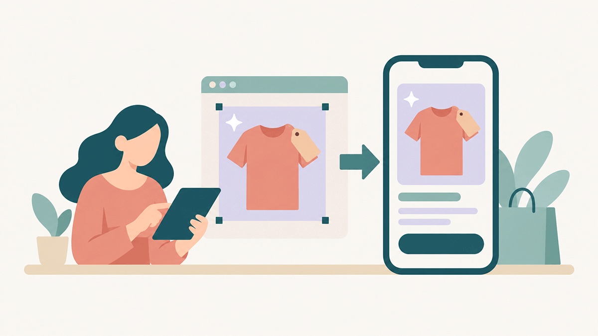 A product photo cropped and given a price tag in the image editor, previewed on a phone