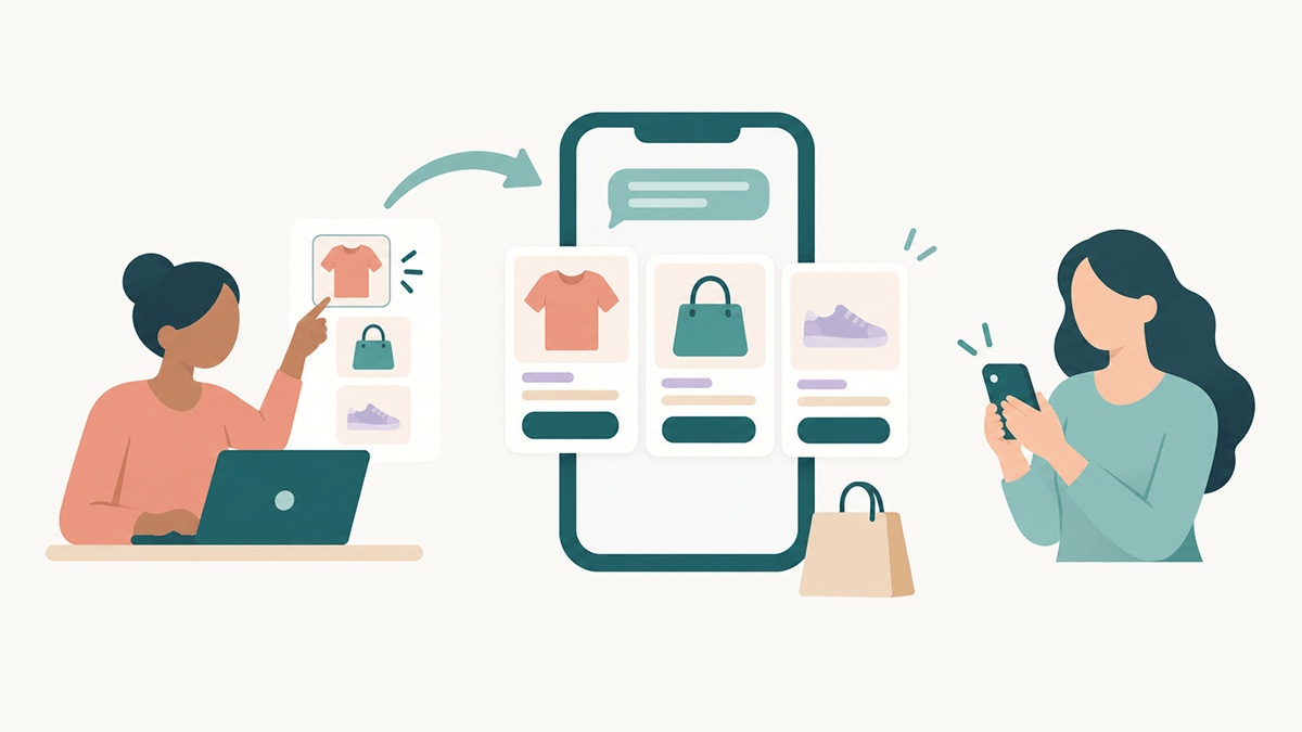 Shopify products turned into RCS rich cards and a carousel on a phone