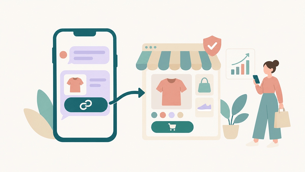 A tracked link in a message opening a trusted Shopify store on its own domain